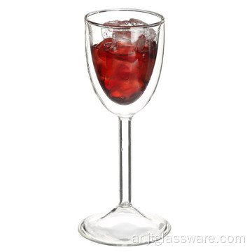 كأس زجاجي نبيذ شفاف مزدوج الجدار